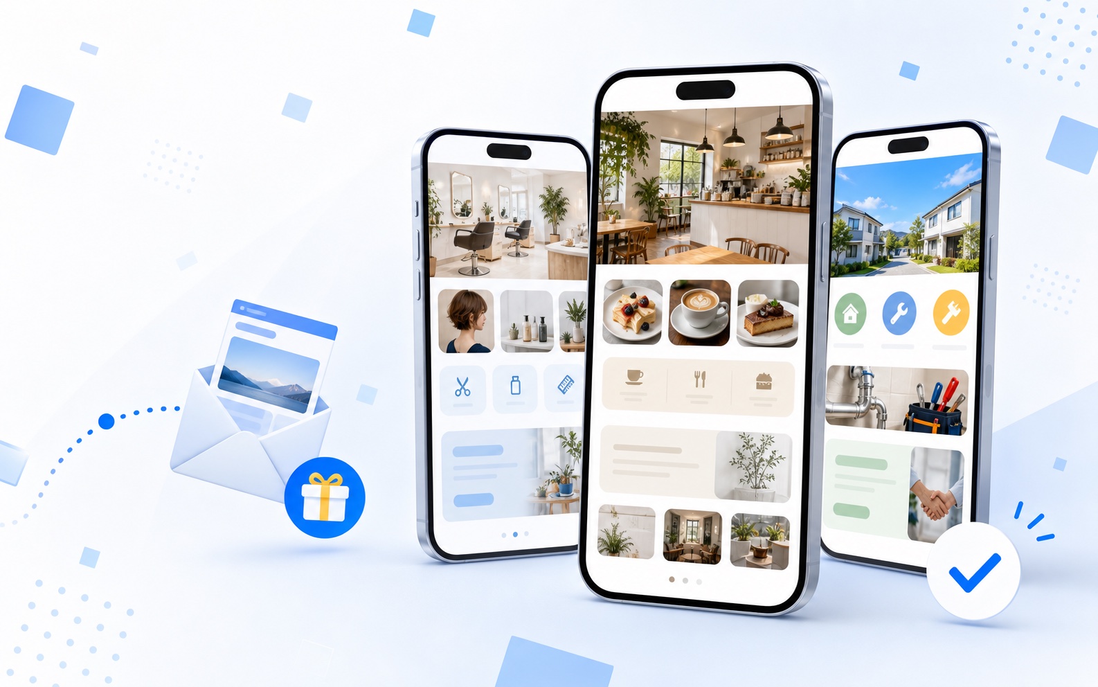 メールからスマートフォンで店舗ホームページの見本を受け取るイメージ