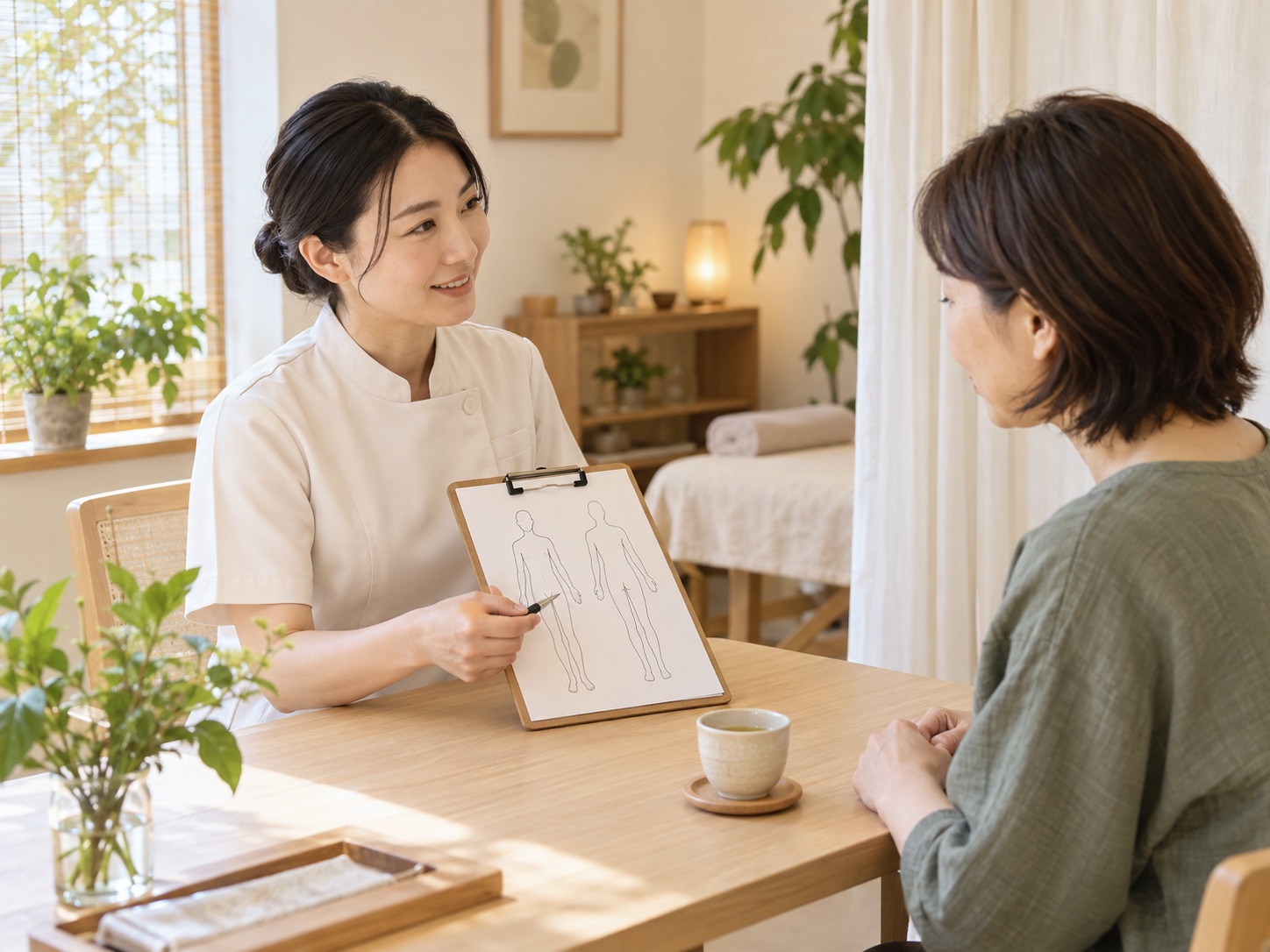 施術前に丁寧に話を伺う鍼灸院のイメージ